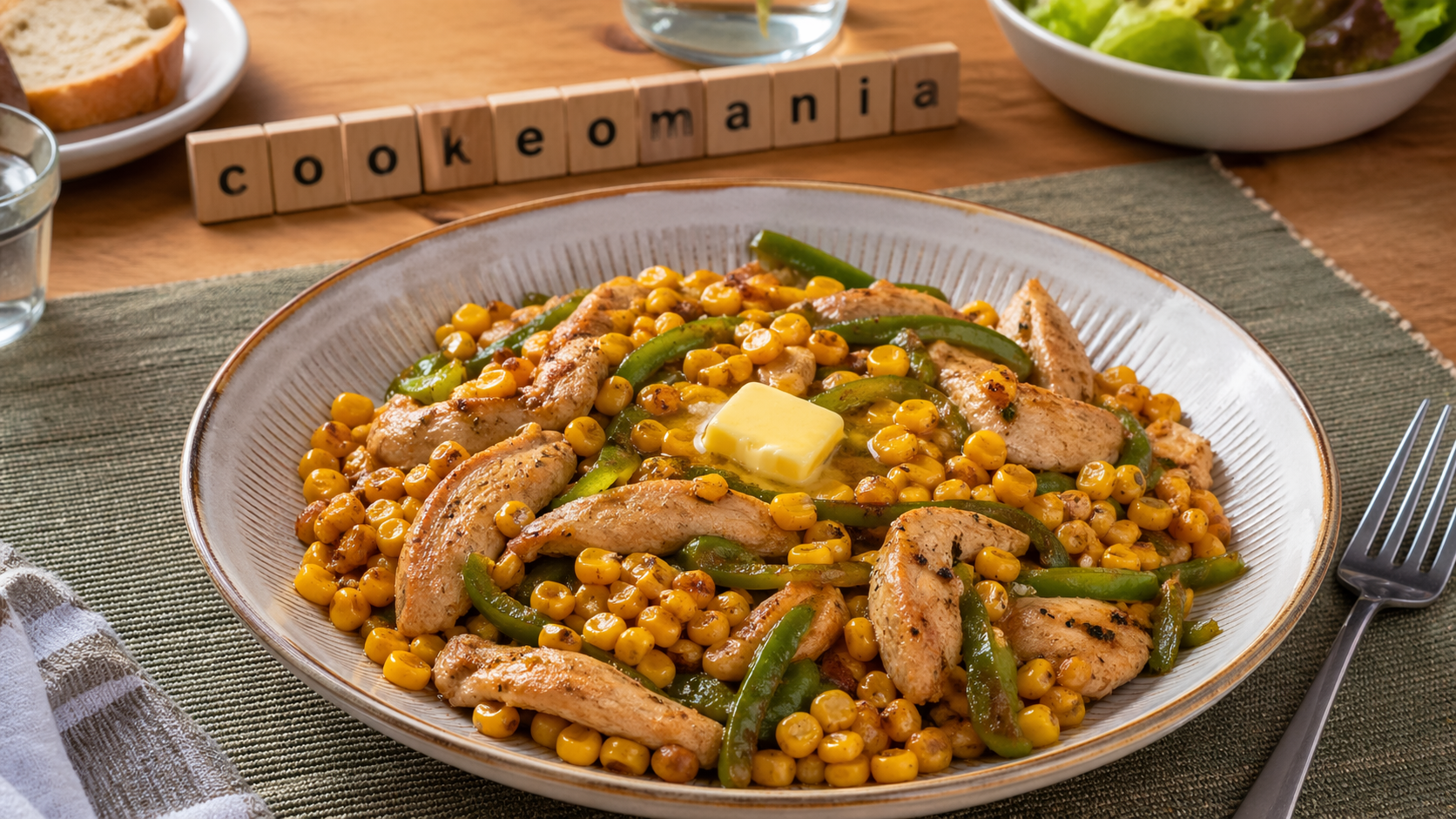 Préparez des aiguillettes de poulet au maïs et piment vert au Cookeo, une recette facile, rapide et savoureuse avec ail, beurre demi-sel et maïs doux.