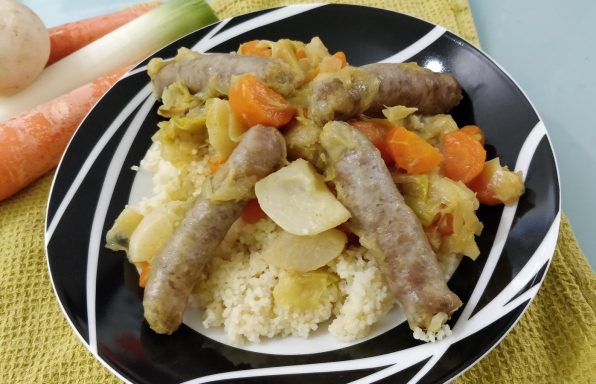 Poireaux, carottes chipolatas comme un couscous au cookeo