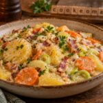 Pommes de terre, carottes et poireaux au lard fumé à la crème à l'autocuiseur cookéo