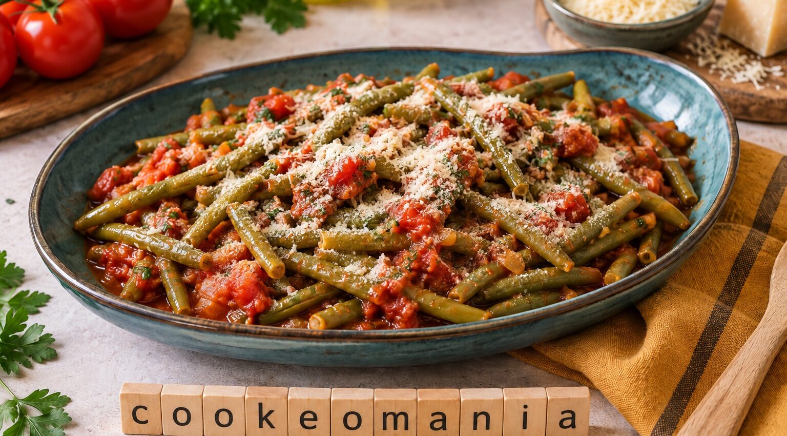 Haricots verts à la tomate et au parmesan