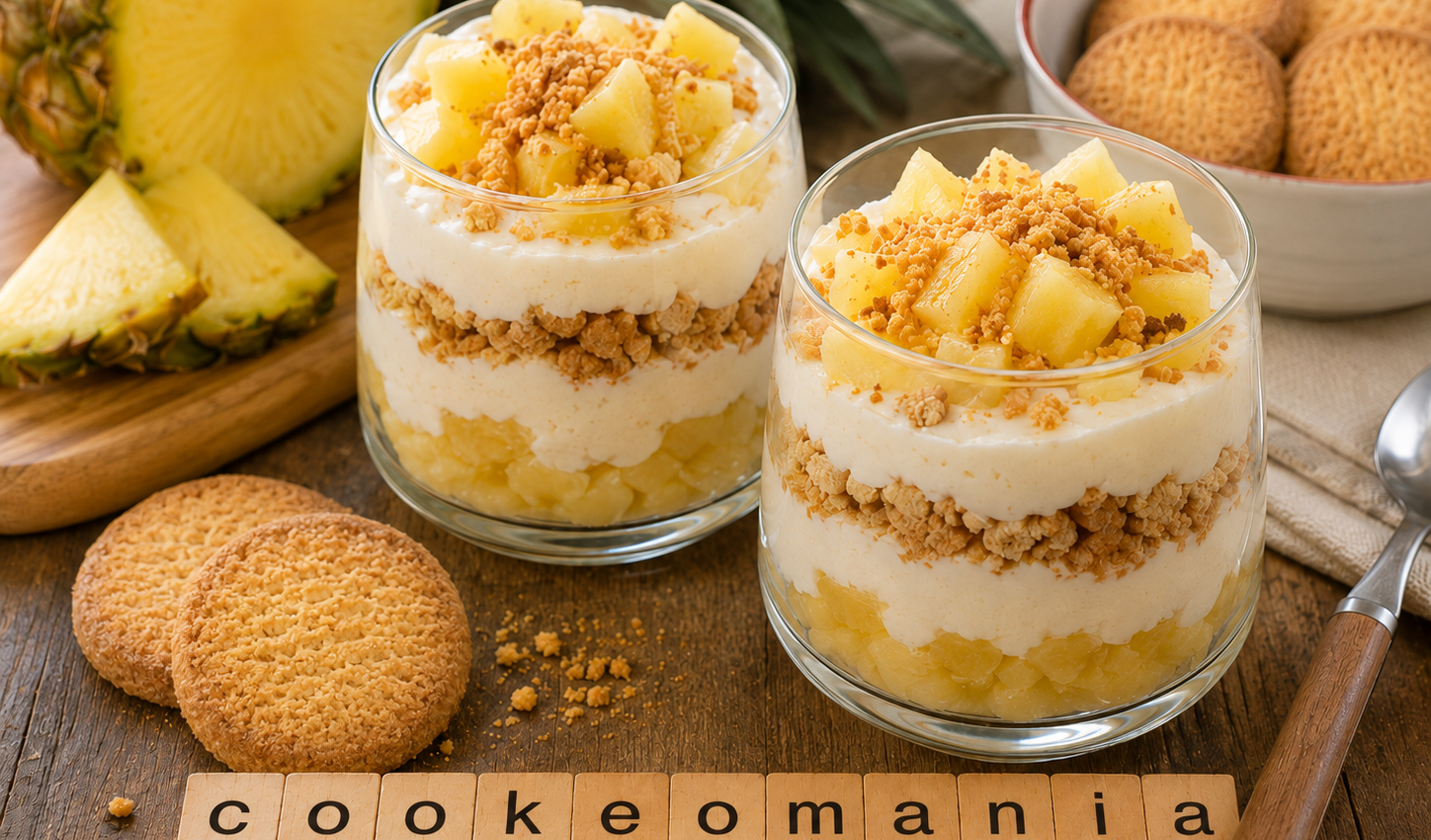 Verrines d’ananas fondant à la vanille et palets bretons