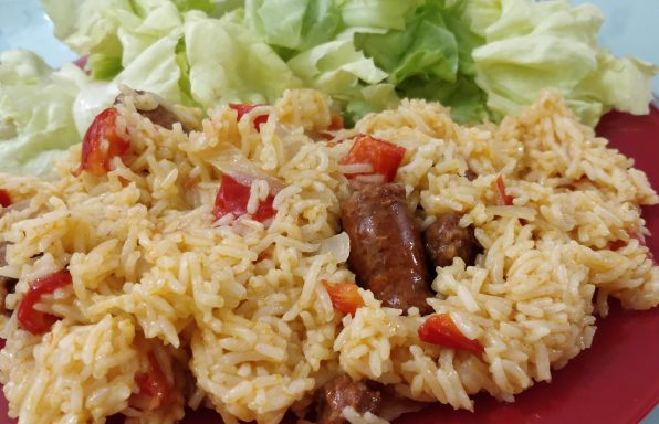 Riz et merguez, poivron simple au cookeo