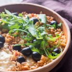 Risotto tomate, olive, Mozzarella