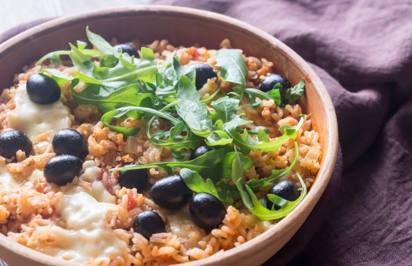 Risotto tomate, olive, Mozzarella