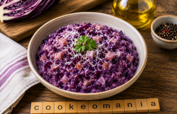 Risotto crémeux au jambon cru et chou rouge