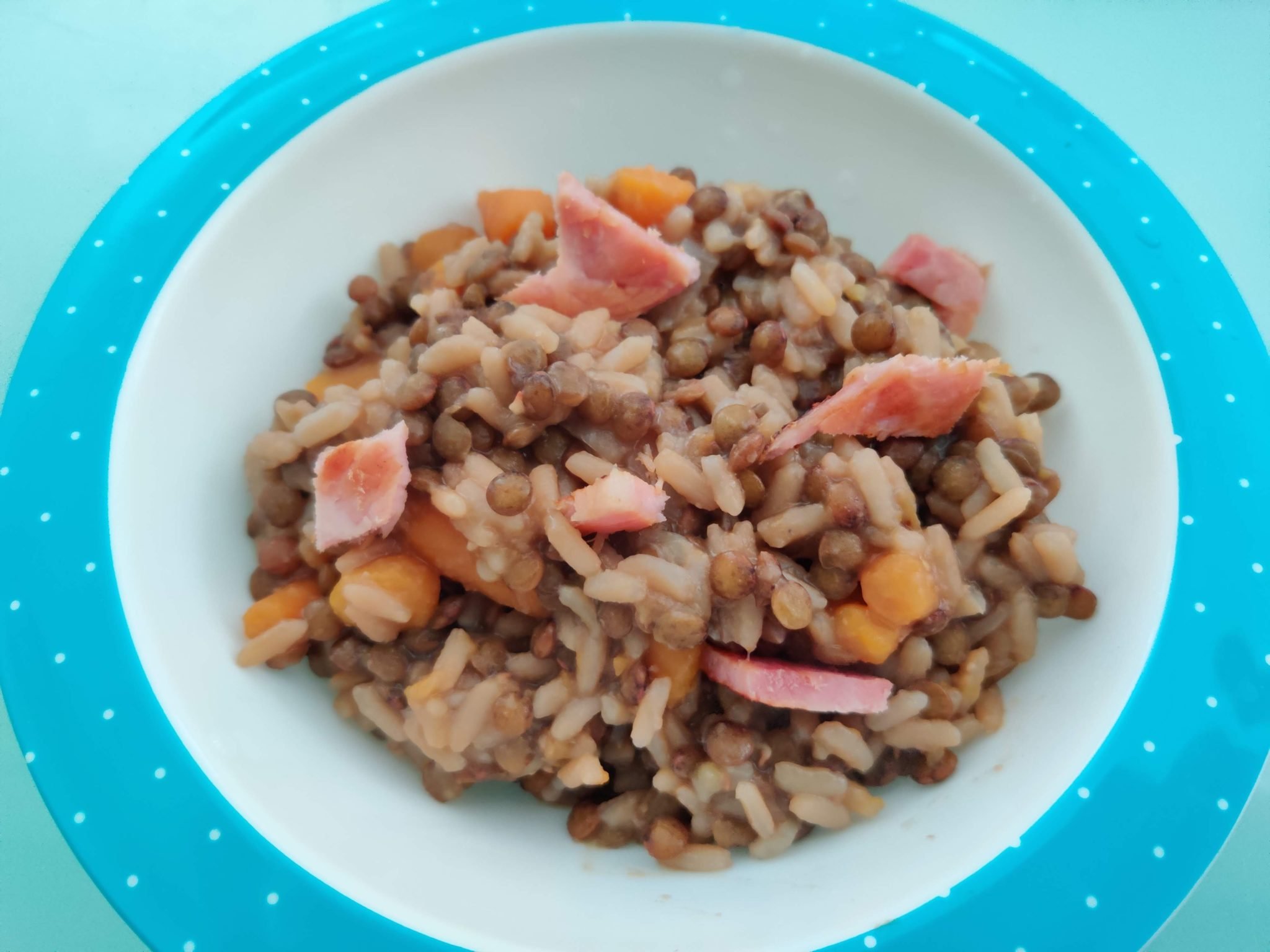 Lentilles, riz, jambon à griller au cookeo