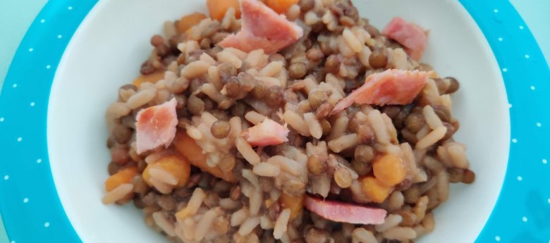 Lentilles, riz, jambon à griller au cookeo