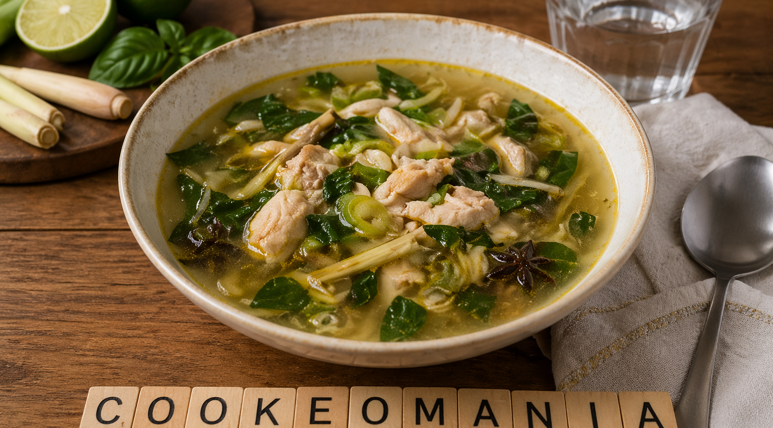 Soupe de poulet au basilic et citronnelle