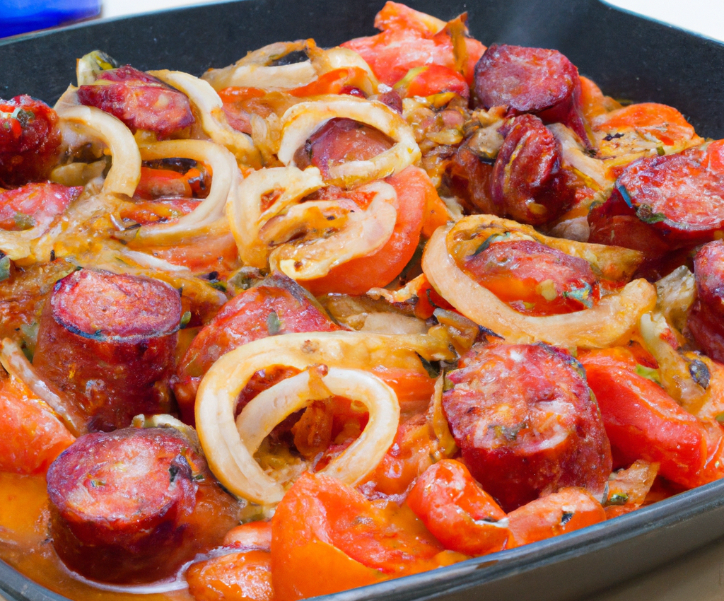 Chorizos grillés aux tomates et aux oignons à la façon espagnole