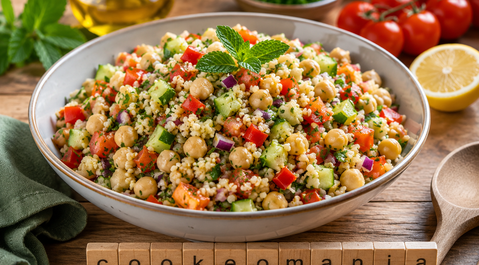 Salade de boulgour façon taboulé et pois chiches aux légumes croquants