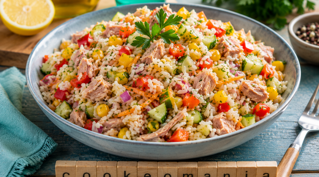 Salade de riz au poisson et légumes multicolores