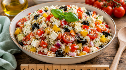 Salade de riz colorée au Cookeo avec vinaigrette au basilic