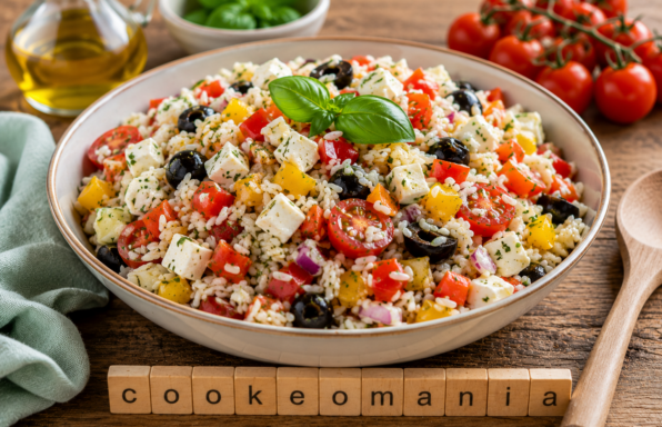 Salade de riz colorée au Cookeo avec vinaigrette au basilic