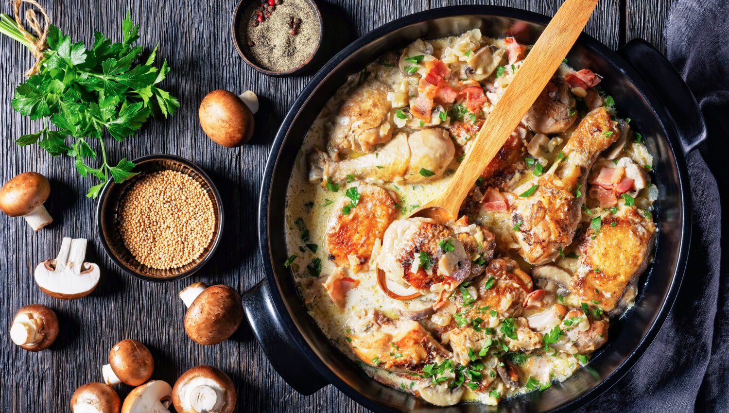 Ragoût de Poulet à la Crème, Vin Blanc et Moutarde au Cookeo