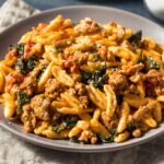 Cavatelli aux saucisses, tomate et épinards au Cookeo