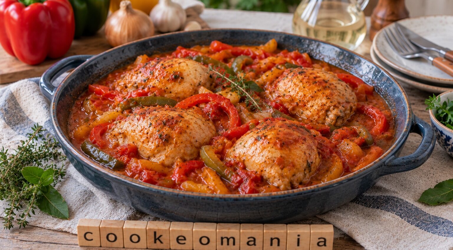 Poulet basquaise aux trois poivrons