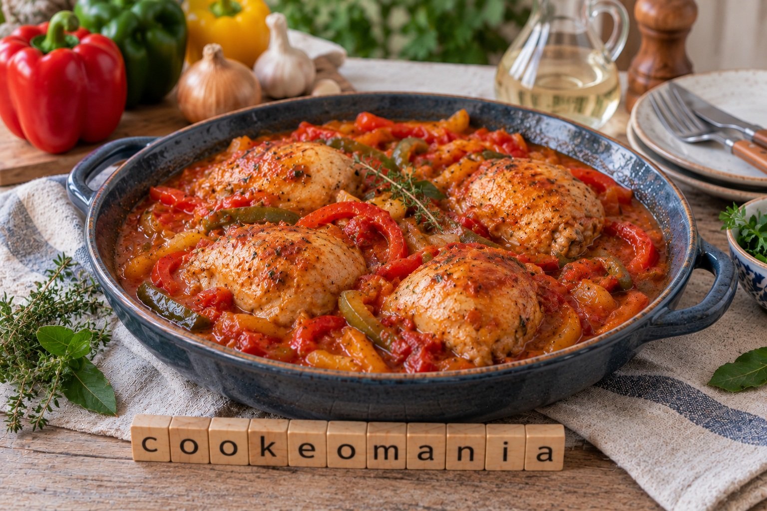 Poulet basquaise aux trois poivrons
