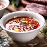 Soupe traditionnelle de Noël au chou aigre, pommes de terre, saucisse, porc fumé, champignons et concentré de tomate à l'autocuiseur Moulinex