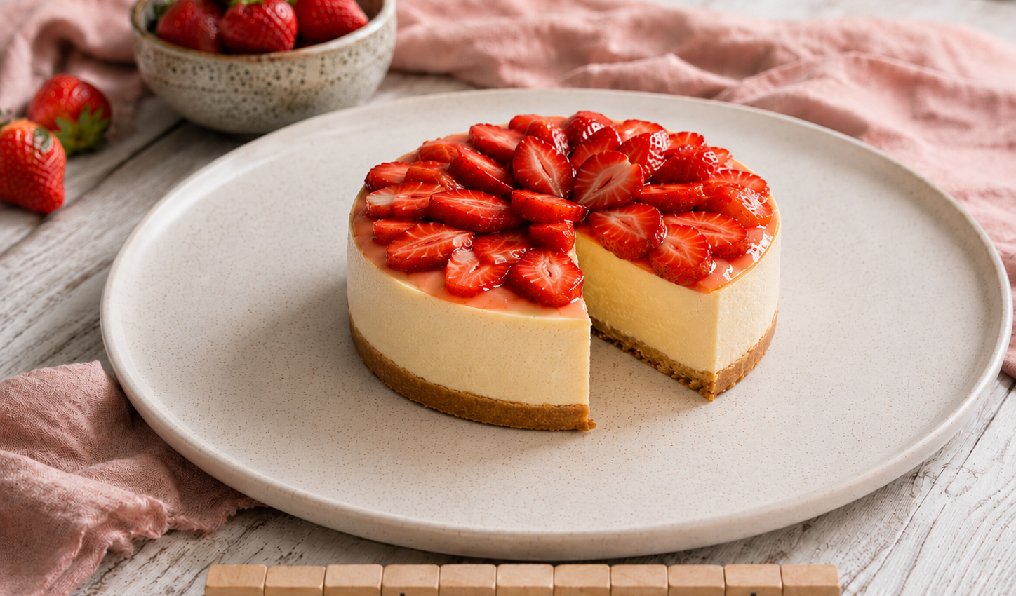 Cheesecake Crémeux Décoré de Fraises
