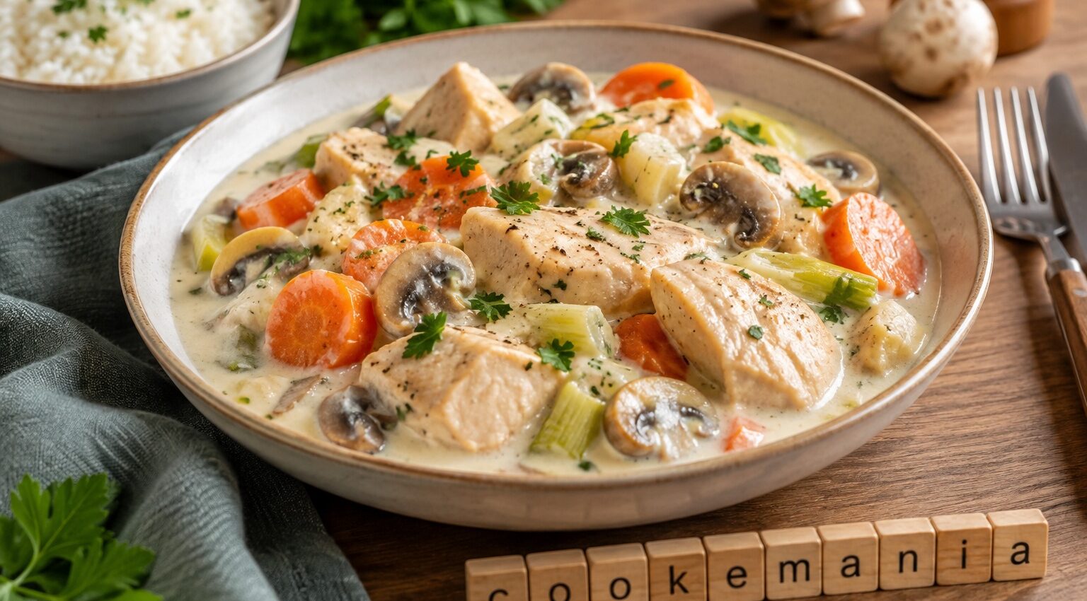 Blanquette de poulet aux poireaux et champignons