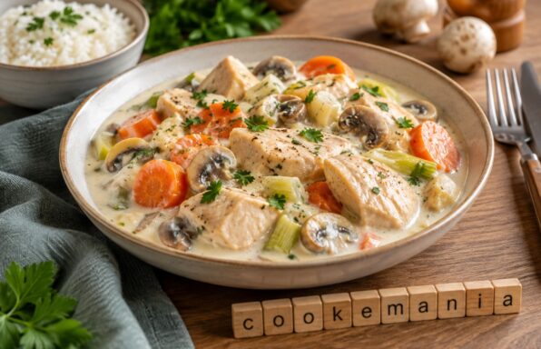 Blanquette de poulet aux poireaux et champignons