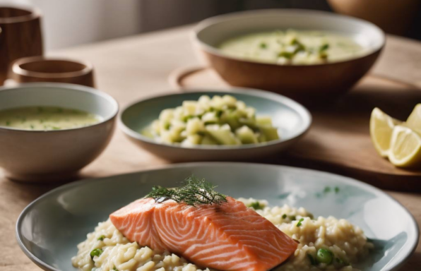 Pavé de Saumon avec son Riz au Coulis de Poireau