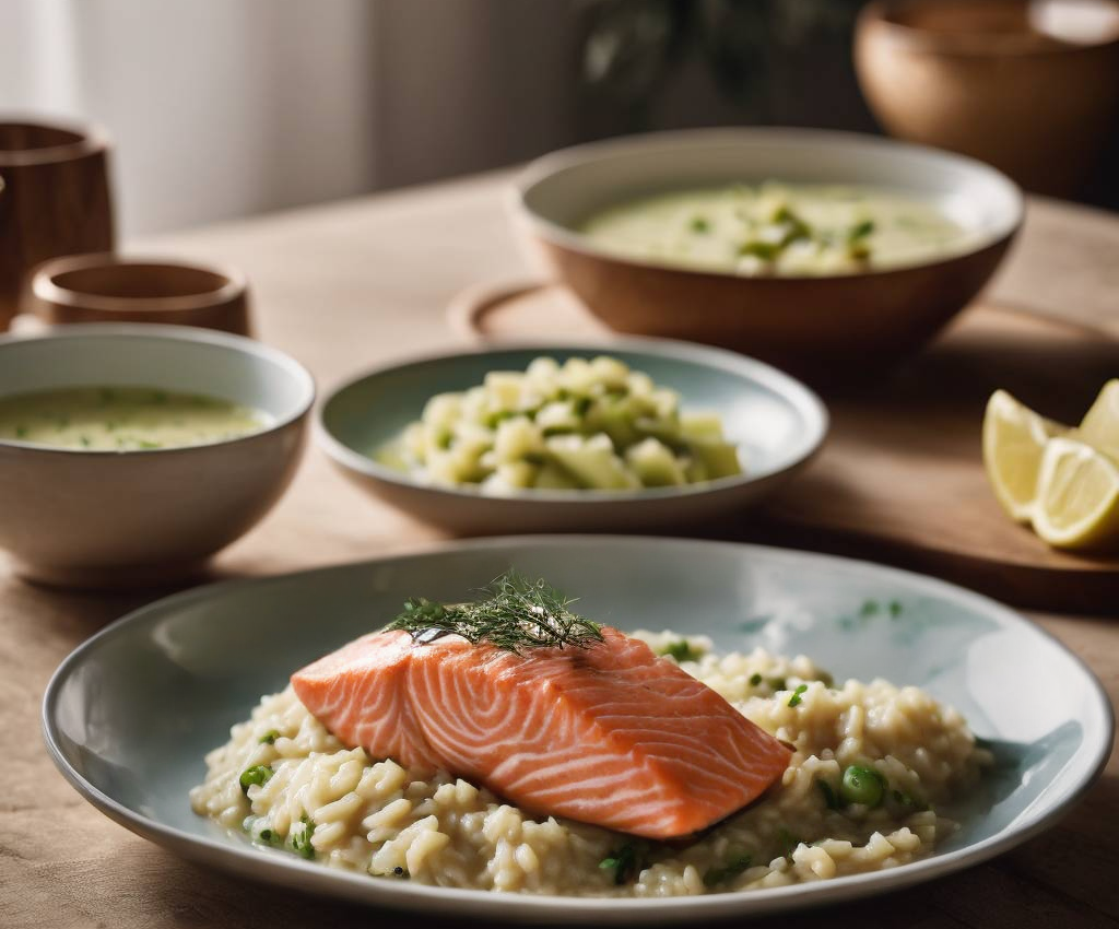 Pavé de Saumon avec son Riz au Coulis de Poireau