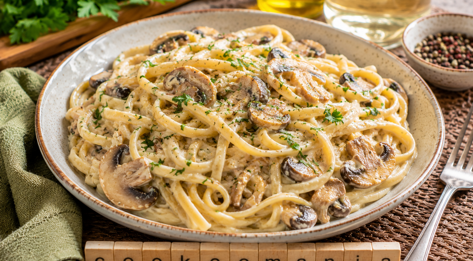 Linguines Crémeuses aux Champignons au Vin Blanc