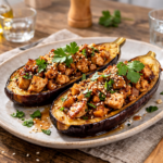 Aubergines farcies au poulet soja-sésame à l'autocuiseur cookéo