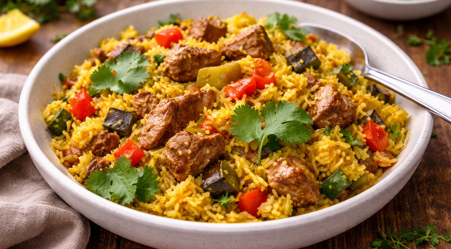 Biryani d’agneau parfumé aux légumes au Cookeo