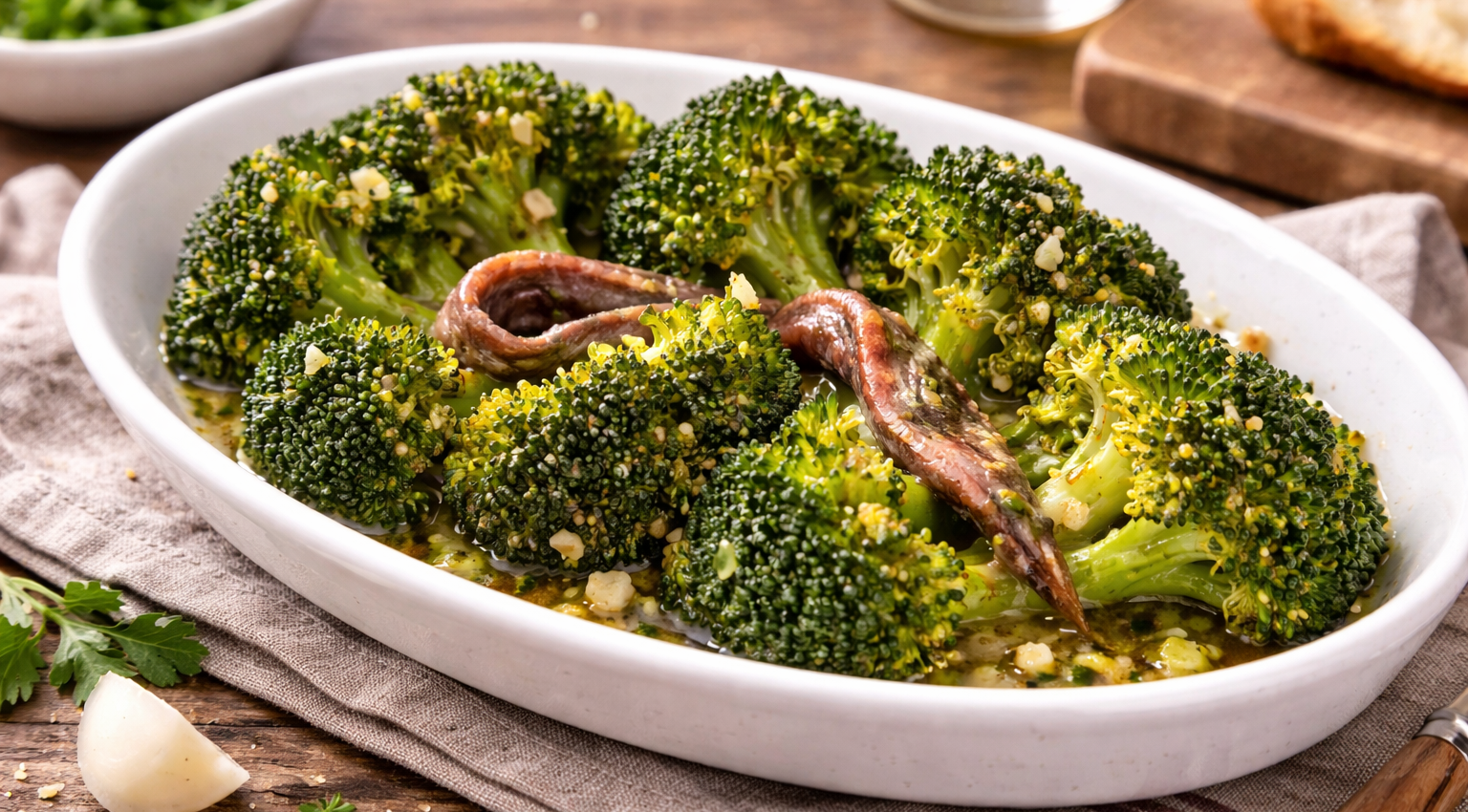 Brocoli fondant aux anchois et beurre d’ail au Cookeo