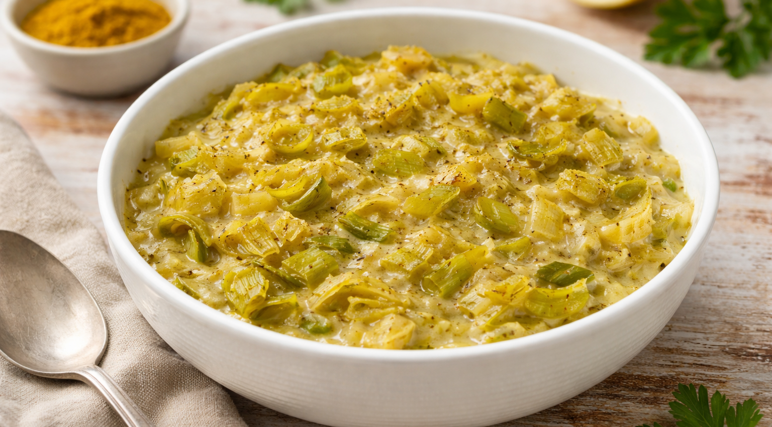 Fondue de poireaux coco-curry