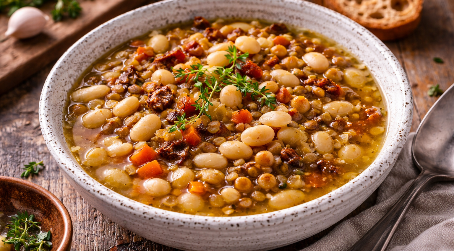 Soupe rustique aux trois légumineuses