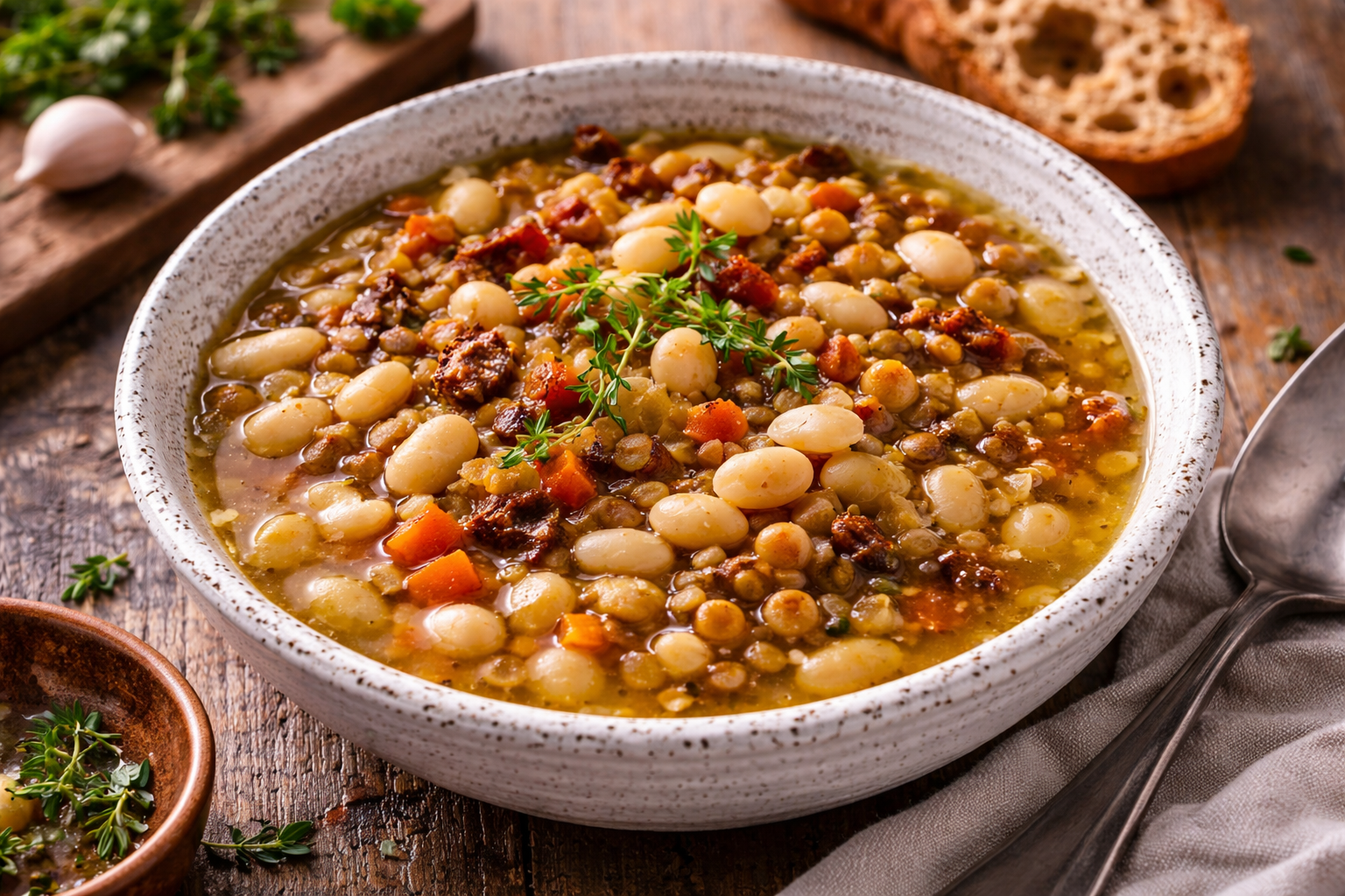 Soupe rustique aux trois légumineuses