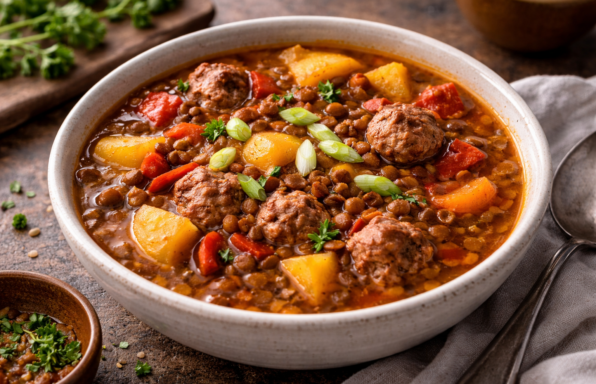 Mijoté de lentillons aux boulettes de saucisse
