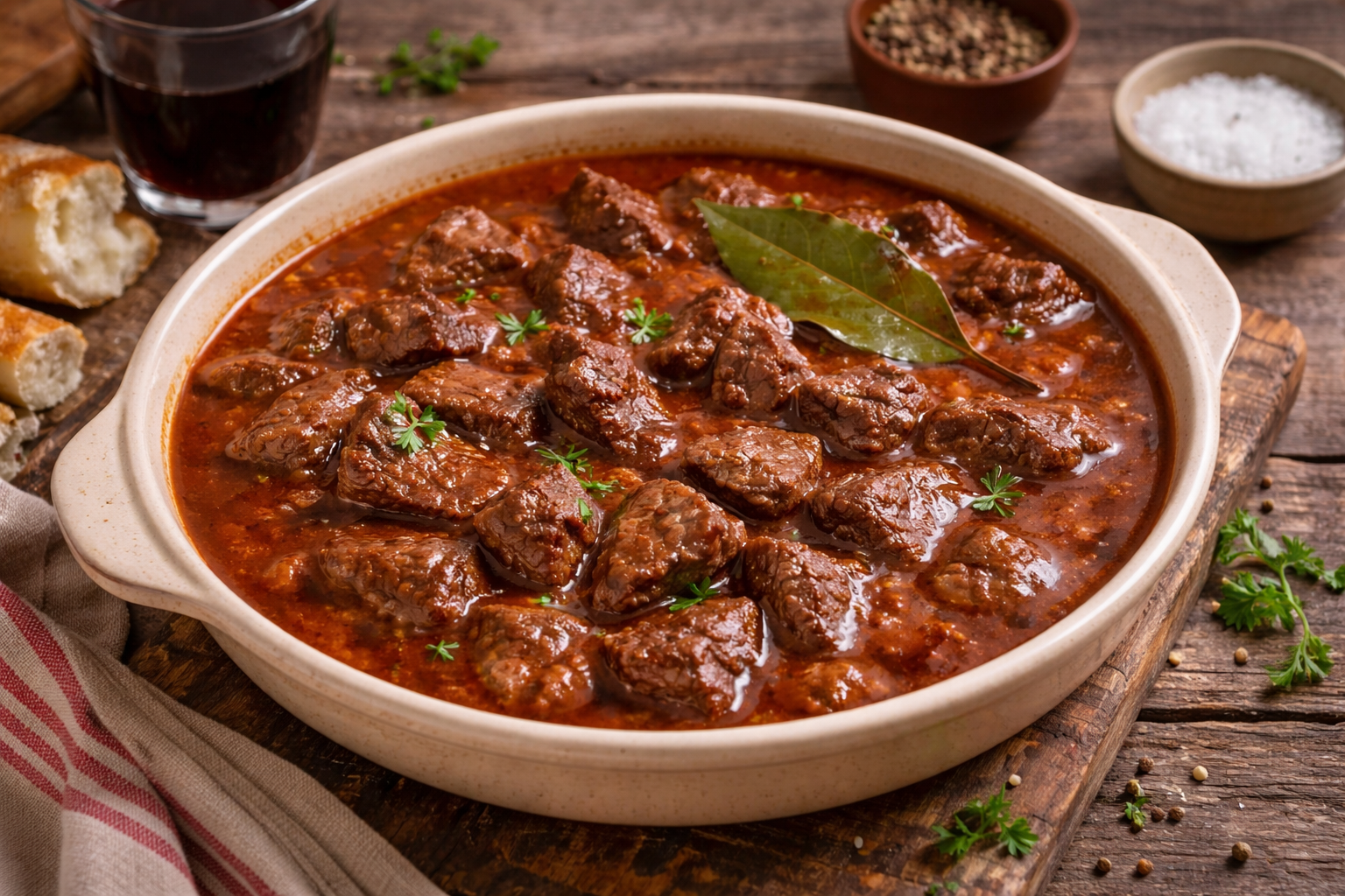 Bœuf fondant au vin rouge