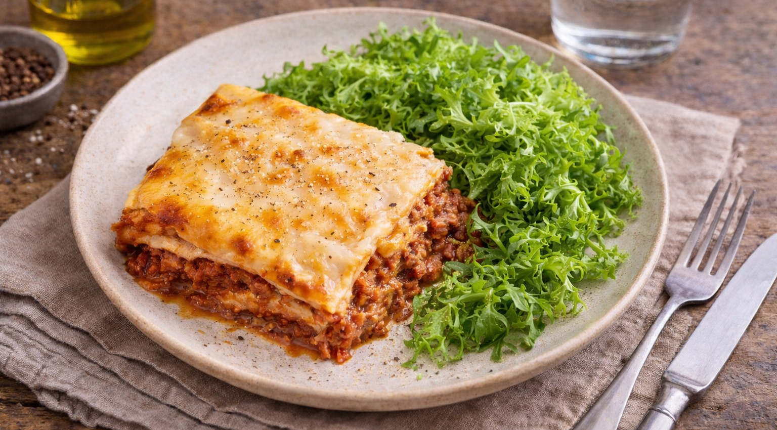 Lasagne à la Bolognaise maison avec l'extra-Crisp