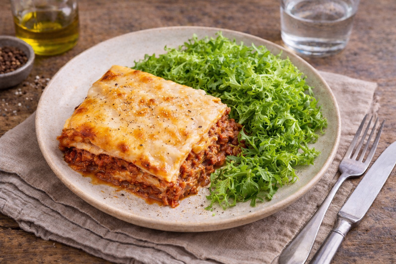 Lasagne à la Bolognaise maison avec l'extra-Crisp