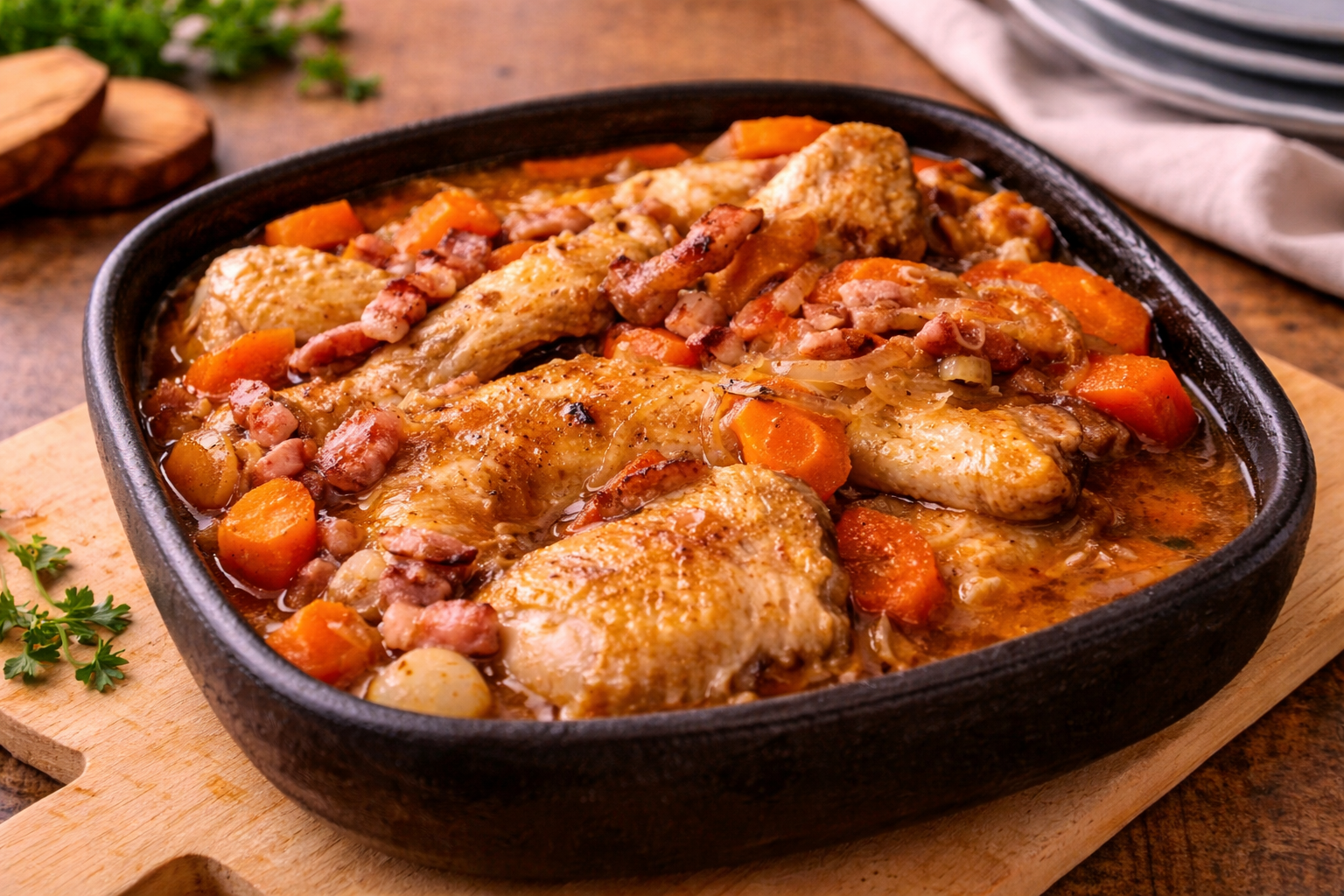 Coq fondant mijoté à la bière brune au Cookeo