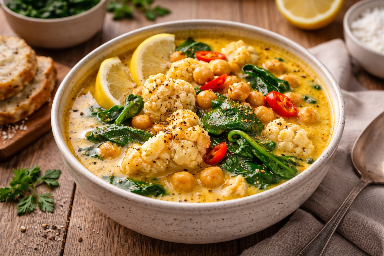 Curry onctueux de chou-fleur & pois chiches au Cookeo