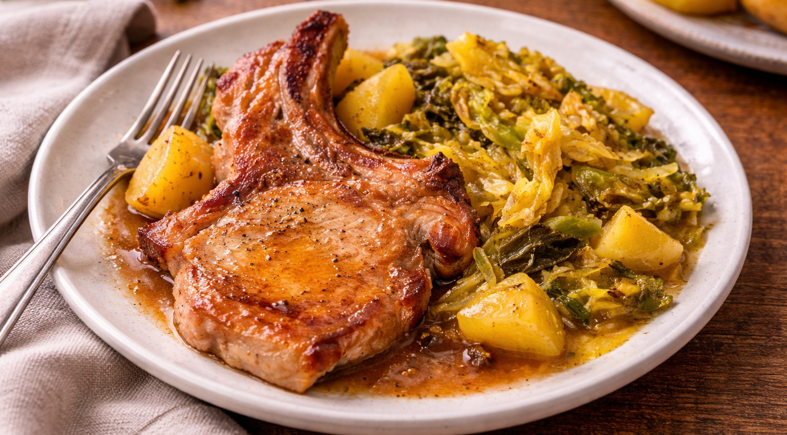 Côtes de porc fondantes au chou et pommes de terre au Cookeo