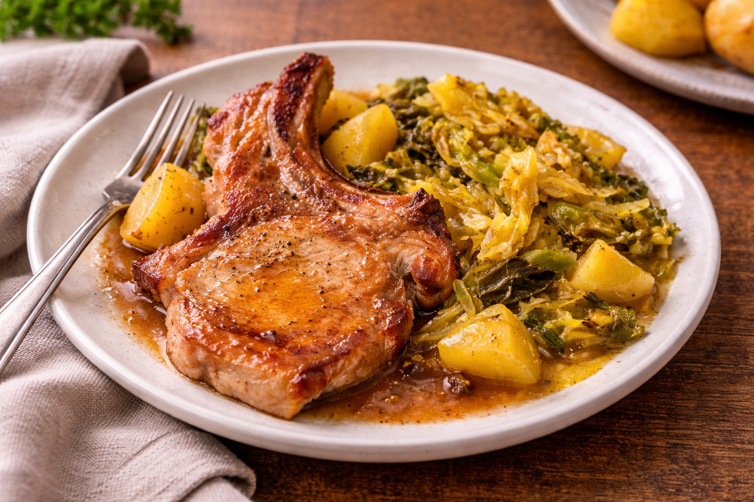 Côtes de porc fondantes au chou et pommes de terre au Cookeo