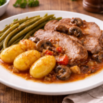 Filet mignon de porc à la tomate, lardons et pommes de terre au robot multi-cuiseur Moulinex