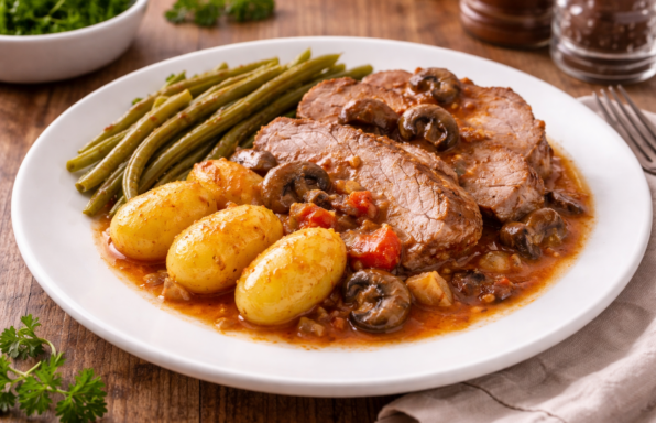 Filet mignon de porc à la tomate, lardons et pommes de terre au Cookeo