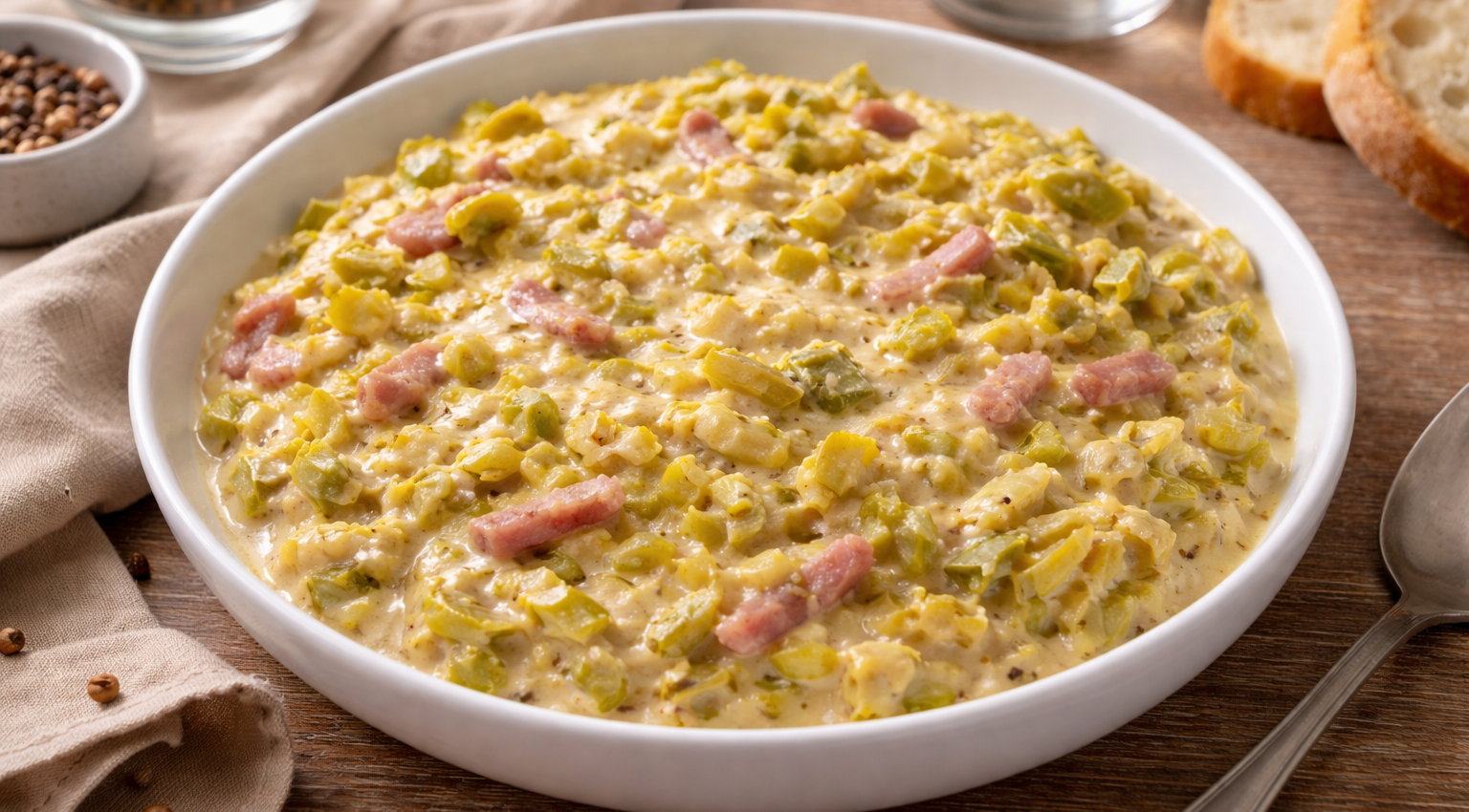 Fondue de poireaux crémeuse aux lardons et moutarde au cookeo