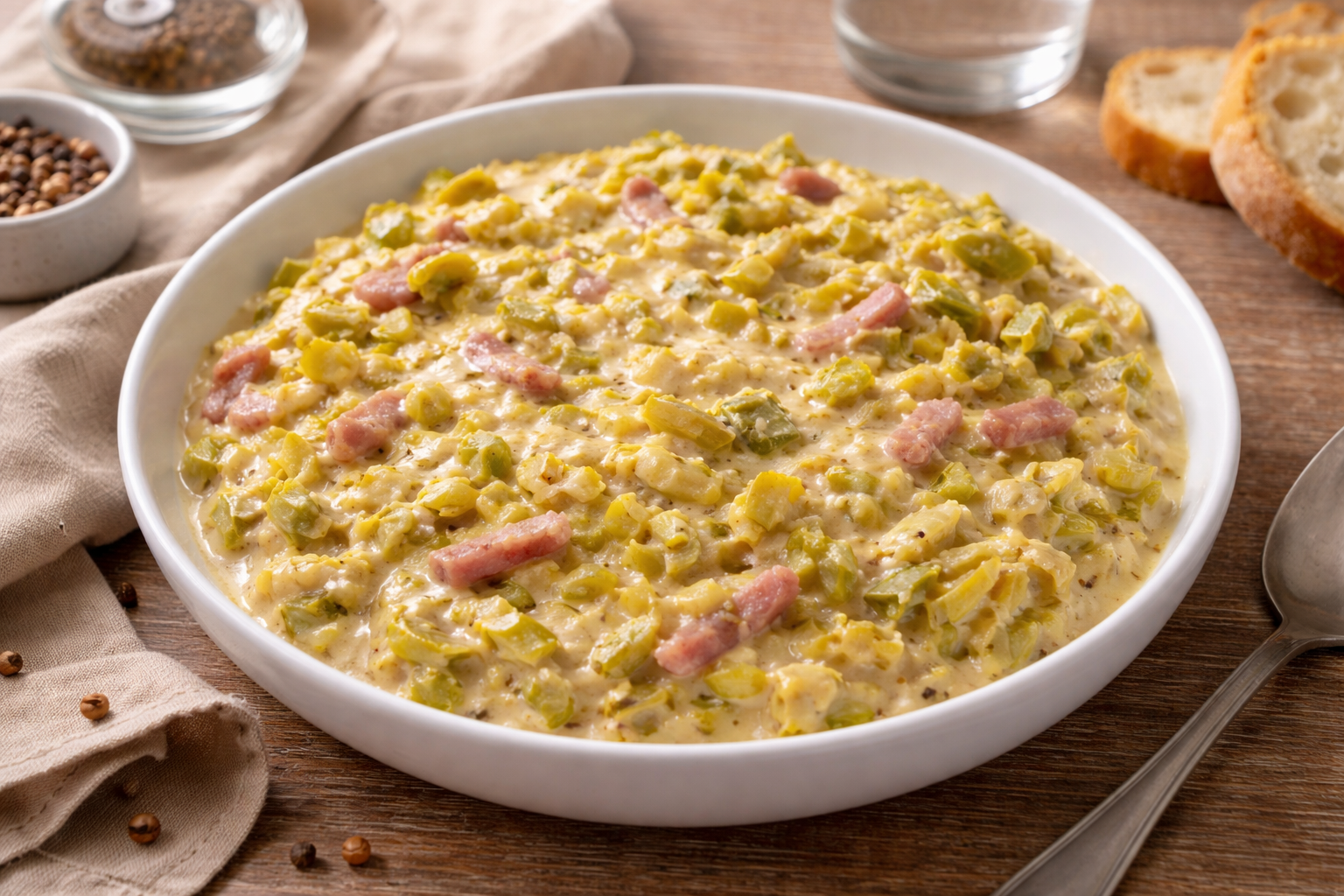 Fondue de poireaux crémeuse aux lardons et moutarde au cookeo