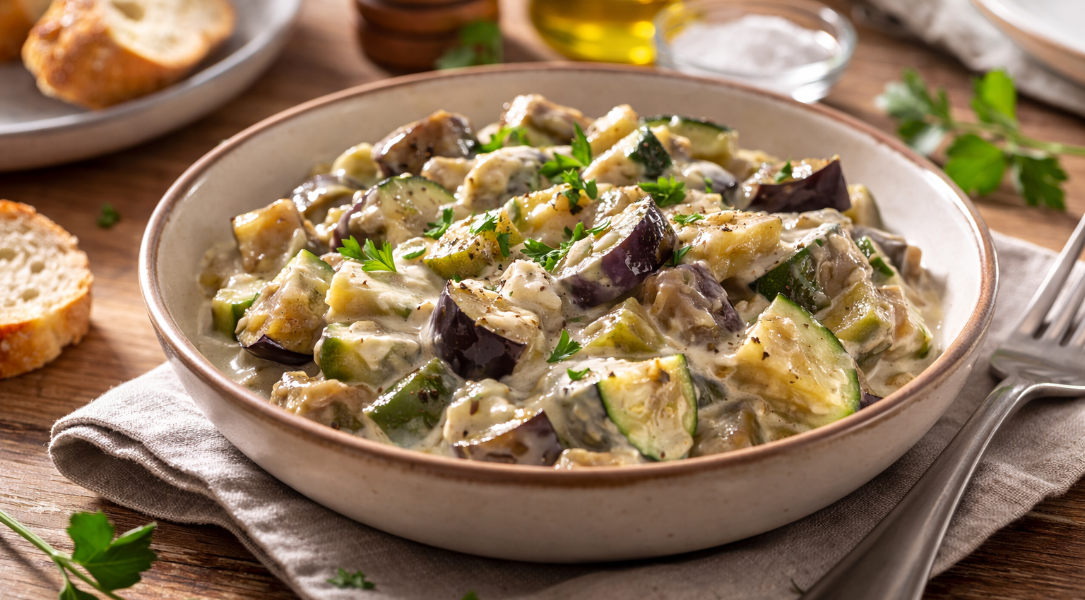 Légumes fondants aubergines-courgettes au Boursin au cookeo