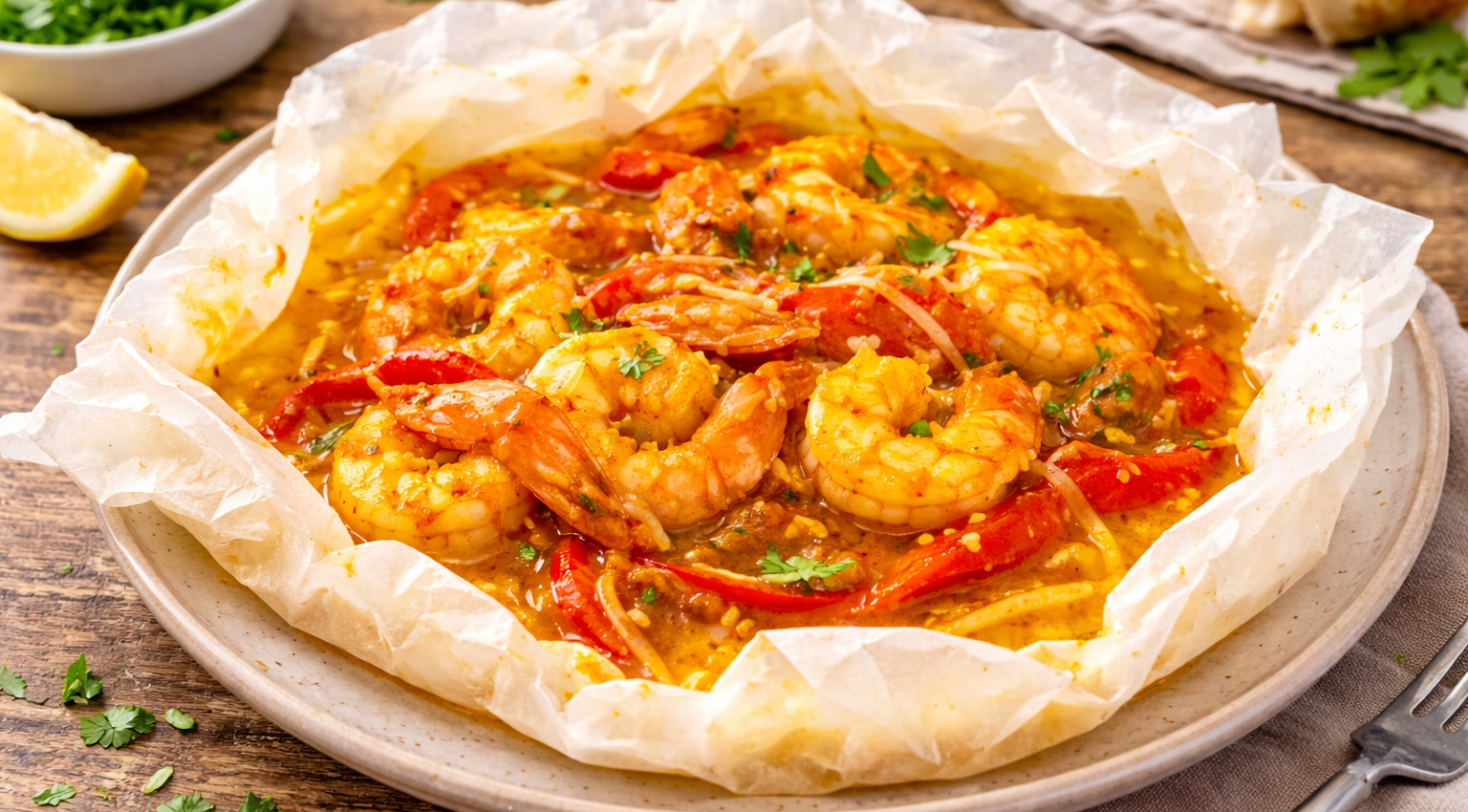 Papillotes de crevettes coco-curry à la citronnelle au Cookeo
