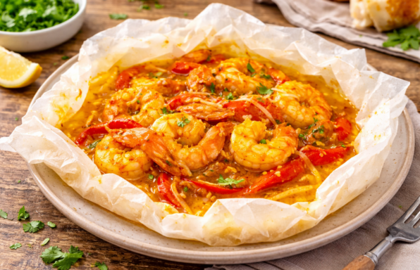 Papillotes de crevettes coco-curry à la citronnelle au Cookeo