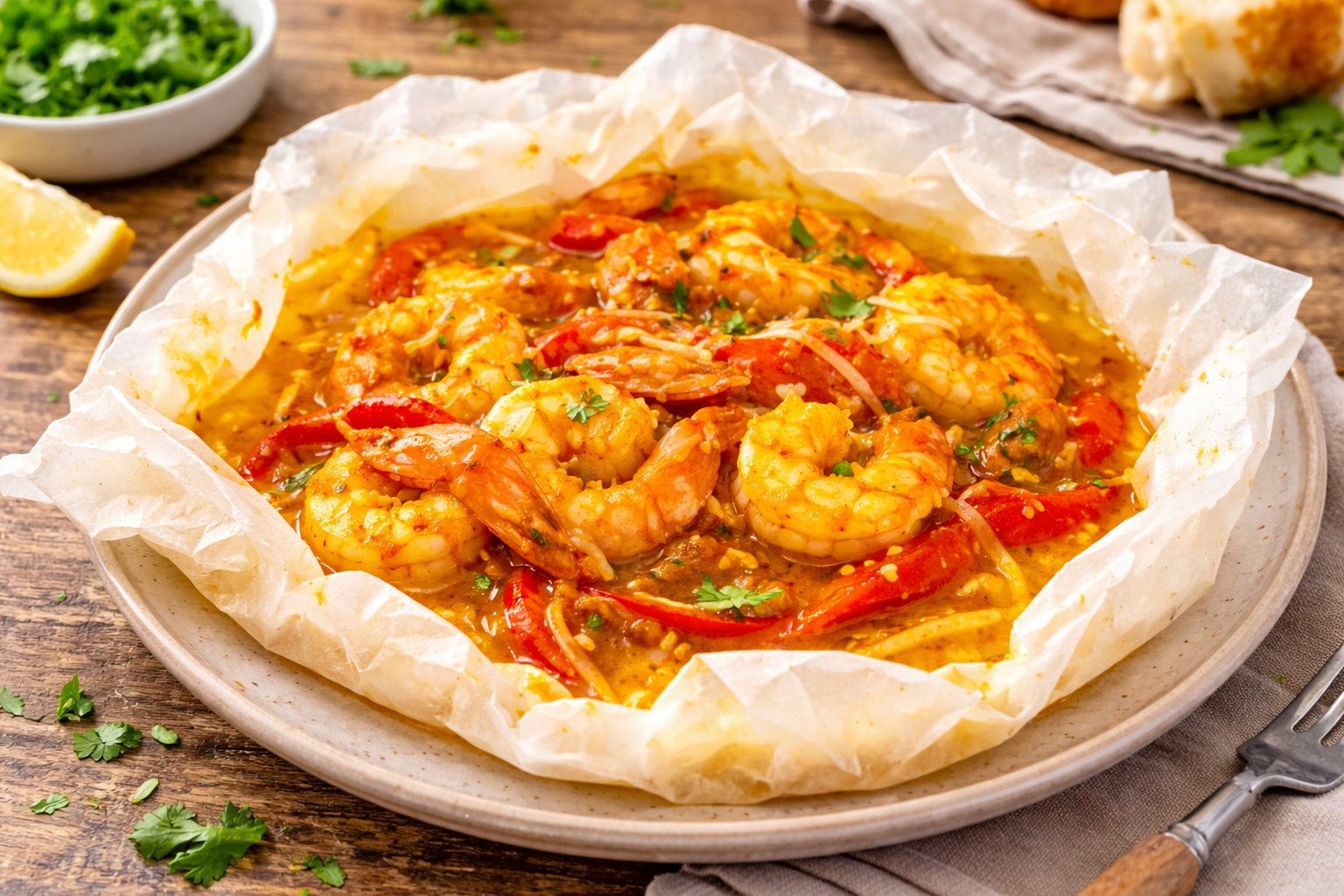 Papillotes de crevettes coco-curry à la citronnelle au Cookeo